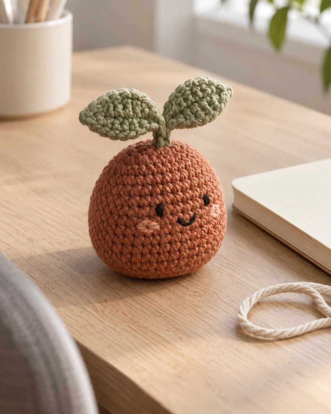 Small crochet figure developed for desk display and gifting